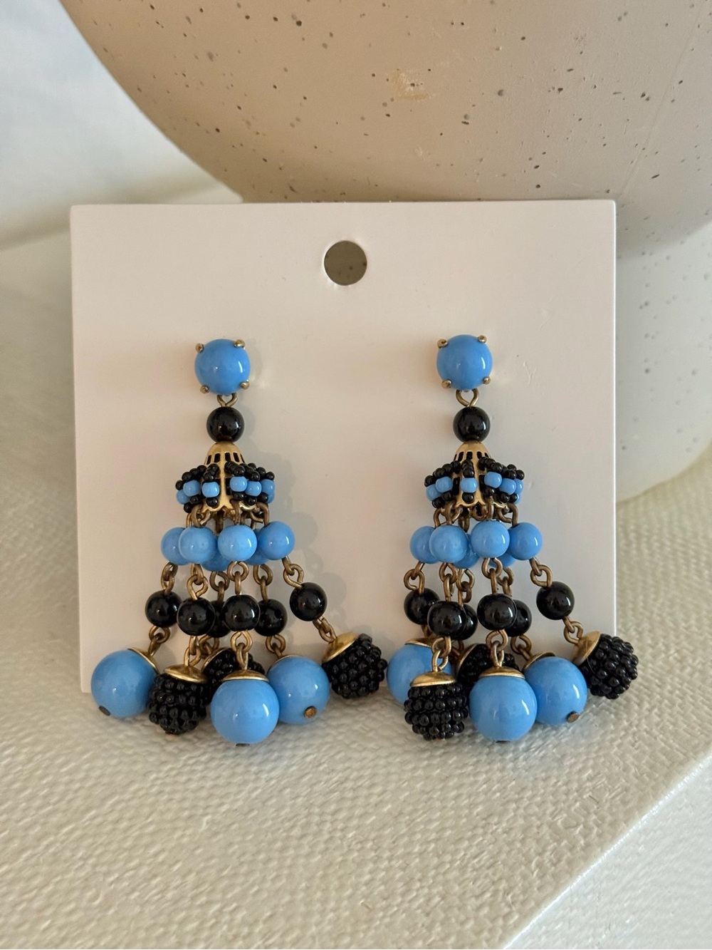 BaubleBar Blue and Black Beaded Chandelier Earrings